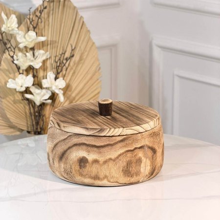 مضيفة خشب مدور 25 سم  موشح بني مع غطا A33/17 =و1