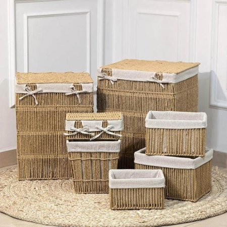 طقم قش/7 طقم سلال/2+صندوق/3+سلةوبكيت محارم مستطيل مبطن قماش بني A33/23 =و1