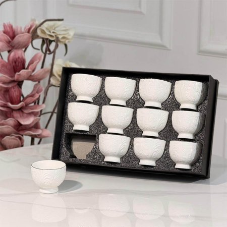 طقم فناجين قهوة سادة/12بورسلان ابيض مزخرف ورق JMD0570 ++ع6