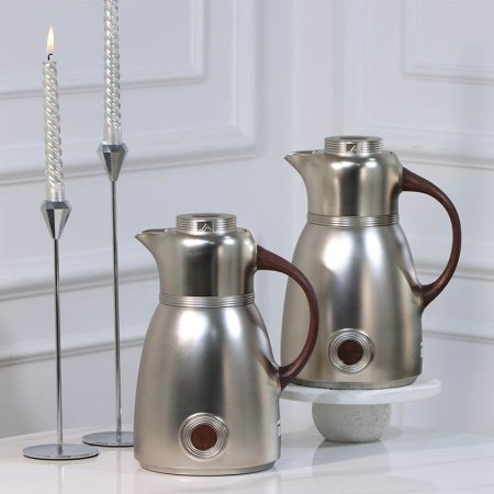 طقم /2 تيرموس قهوة + شاي بلاستك 1لتر فضي ماط يد خشبي LA012ST-R4 لالوزا ++ع5