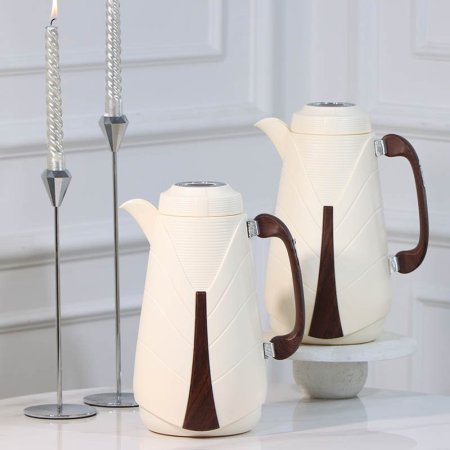 طقم /2 تيرموس قهوة + شاي بلاستك 1لتر بيج نخله يد خشبي 450422 لالوزا ++ع5