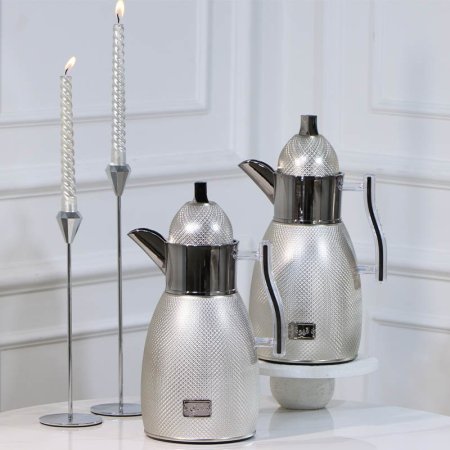 طقم /2 تيرموس قهوة + شاي بلاستك 1لتر فضي بقلاوة يد اكرلك 450428 لالوزا ++ع5