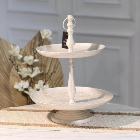 مضيفة 2 طبقة 43سم مصدف ابيض W مدور 89747 بقاعده هندي %ه15