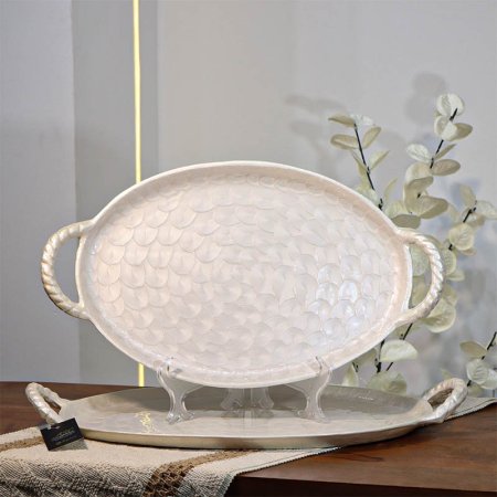 طقم /2 صينية تنك ابيض 37+40سم بيضاوي حيف هابط 88839 بيدين W هندي %ه14