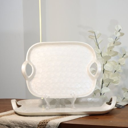 طقم /2 صينية تنك ابيض (30+25* 27+40)سم مسطتيل حيف هابط 88835 بيدين W هندي %ه14