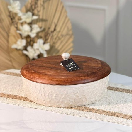 مضيفة مصدف ابيض W مدور 27سم 89947L غطا خشب  %ه15