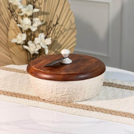 مضيفة مصدف ابيض W مدور 22سم 89947M غطا خشب  %ه15