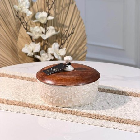 مضيفة مصدف ابيض W مدور 17سم 89947S غطا خشب  %ه15