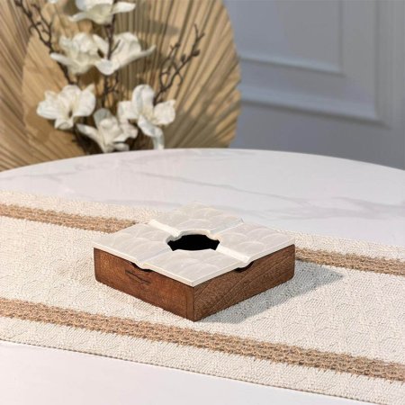 متكة خشب مربع 13 سم 89286 غطا  مصدف ابيض W هندي  %ه15