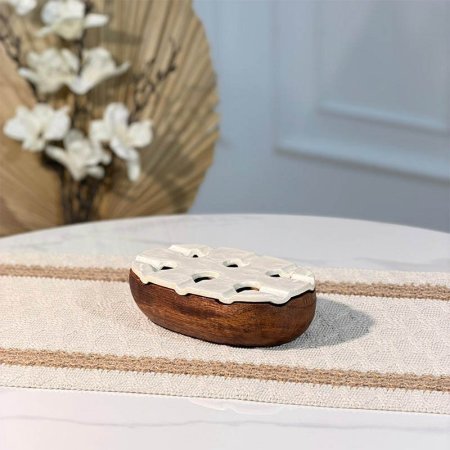 متكة خشب بيضاوي 16سم 89319 حيف مشرف غطا مصدف ابيض W هندي  %ه15