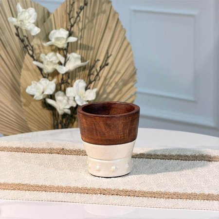 صحن خشب جور مدور 11سم قاعدة مصدف ابيض W ببلز 89849 هندي %ه15