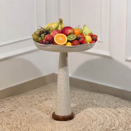 جاط فواكه تنك ابيض 40سم مدور 89636L رجل طويل قاعده خشب  W هندي %ه14