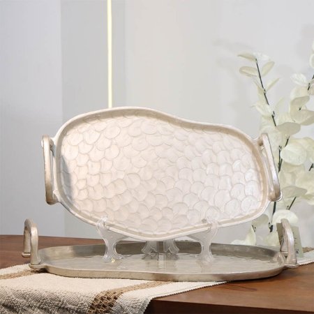 طقم /2 صينية تنك ابيض 43+40سم بيضاوي اطار معرج 89905LS بيدين W هندي %ه14