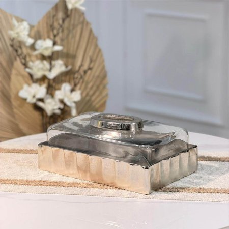 بكيت محارم زجاج مستطيل 26*17سم قاعدة نحاس فضي 89629T هندي %ه15