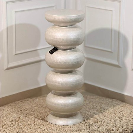 فازة تنك ابيض 80سم مدور 89234L حلقات 5 طابات W هندي %ه14