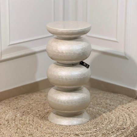 فازة تنك ابيض 62سم مدور 89234S حلقات 4 طابات W هندي %ه14