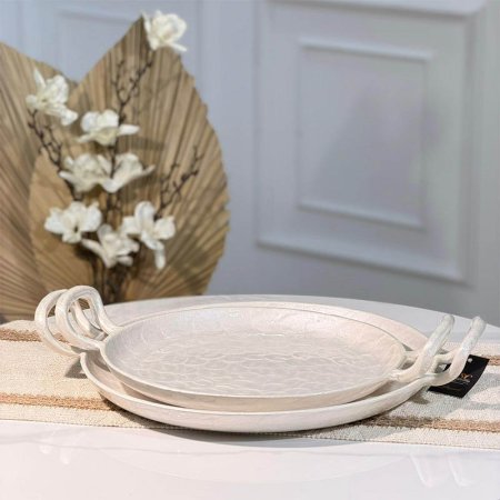 طقم صواني/2 مدور 39+44سم مصدف ابيض W بيدين 89023LM هندي %ه15