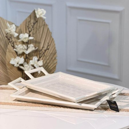 طقم صواني/2 مستطيل 41+46سم مصدف ابيضW بيدين 89890LS هندي %ه15