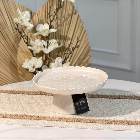 مضيفة حلو مدور 21سم مصدف ابيض W حيف مشرف88037M بقاعدة  هندي %ه15