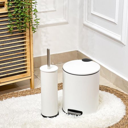 طقم /2 سطل دعسة 5لتر + فرشاة تنك ابيض مدور QJB1205+QJ0211-WH +ط5 A