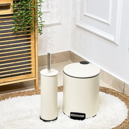 طقم /2 سطل دعسة 5لتر + فرشاة تنك بيج مدور QJB1205+QJ0211-BG +ط5 A