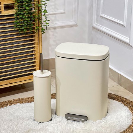 طقم /2 سطل دعسة 12لتر + فرشاة حمام تنك بيج مستطيل مع دلو QJH1612+0211BG +ط5 A