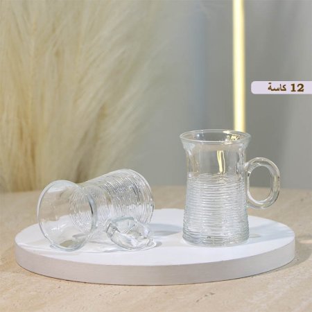 طقم كاسة شاي /12 زجاج سادة نصف محزز بالعرض HY-B12/B ++ع10