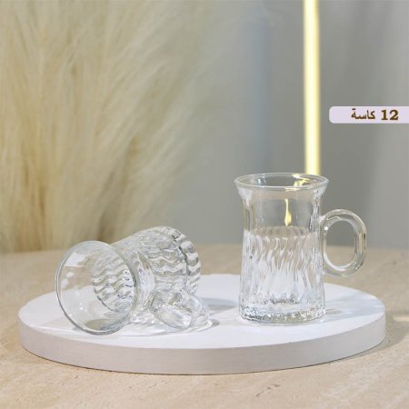 طقم كاسة شاي /12 زجاج سادة نصف مموج HY-B12/D ++ع10