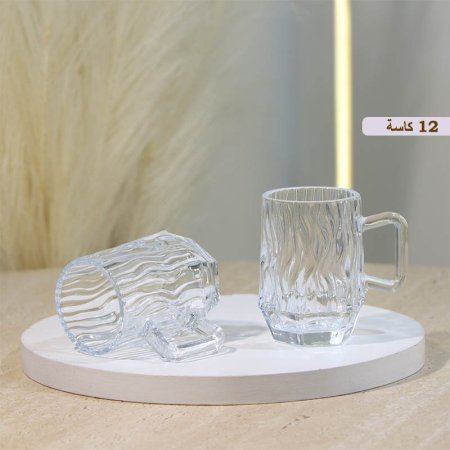 طقم كاسة شاي/12 زجاج سادة مموج قاعدة مضلع HY-B13/D ++ع10