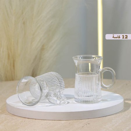 طقم كاسة شاي /12 زجاج سادة نصف محزز بالطول HY-B12/A ++ع10