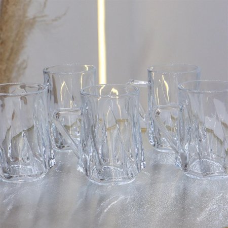 طقم كاسة شاي /12 زجاج سادة بيد مضلع G2++ KX2175 CLEAR