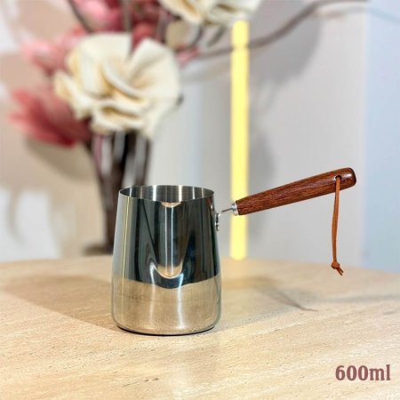 بكرج غلاية 600 مل ستانلس ستيل يد خشب تعليقة حبل GF26/2 =ب1