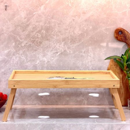 طاولة فطور خشب بامبو مستطيل رجل طويل لون بيج GF9/20 =ب2