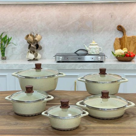 طقم طناجر /10 جرانيت مع ادوات مطبغ لون ابيج GF32/3 =ب2
