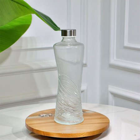 قنينة ماء زجاج سادة 1000مل محزز غطا حديد G4++ GB-1.0F