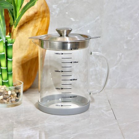 كوز عيارات زجاج 1500مل غطا ومصفاة ستانلس ستيل k34/5 =ض3