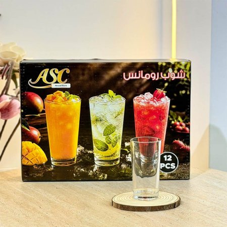طقم كاسة ماء طويل/12 زجاج سادة شوب رومانس مصري++