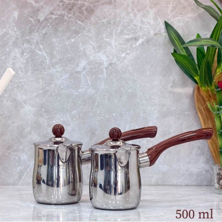 طقم بكرج قهوة /2 ستانلس 500مل يد خشب بغطا GF26/44 =ب6