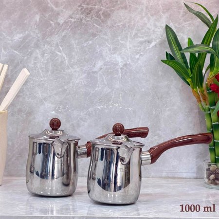طقم بكرج قهوة /2 ستانلس 1000مل يد خشب بغطا GF26/46 =ب6