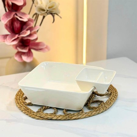 طقم/2 جاط سلطة مربع 10" +صحن صوص 5" مقطع ZD14791 بورسلان ابيض  ++BL