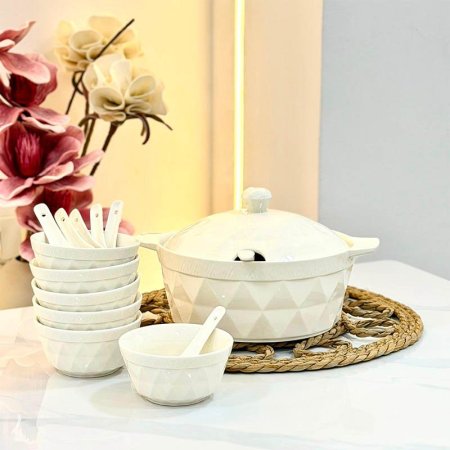 طقم شوربة 15قطعة بورسلان ابيض  ZD15270 بقلاوة ++BL