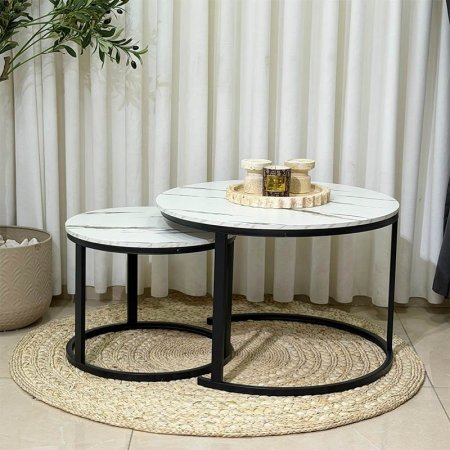 طقم طاولة خشب /2 مدور 50*50*39.5وجه بيج ارجل حديداسود GF5/7 =ب6