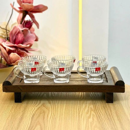 طقم كاسة شاي/6 مدور محزز قاعدة سادة بخصر KTZB159 ++BM3