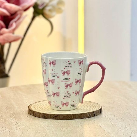 كاسة ماغ بورسلان محزز ابيض مرسم فيونكة GF4/27 =ب5