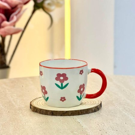كاسة ماغ بورسلان ابيض مرسم ورد حيف برتقالي GF4/31 =ب5