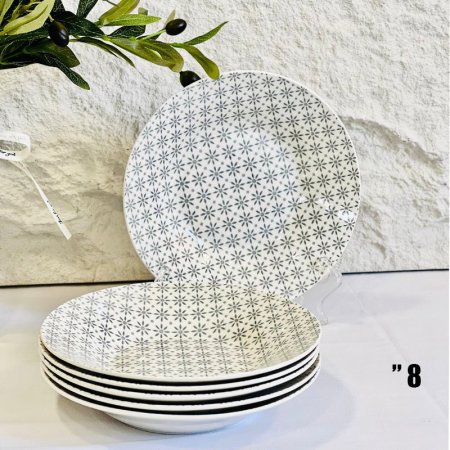 صحن PLATE بورسلان 8" ابيض مرسم نجوم 8SP-2 ++