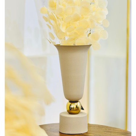 فازة تنك 47سم شكل كاس 89063S قاعدة طابة ذهبي BEIGE هندي %ه9