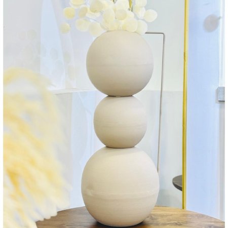 فازة تنك 75سم 3طابات 87144XL عريض بيد مستطيل BEIGE هندي %ه9