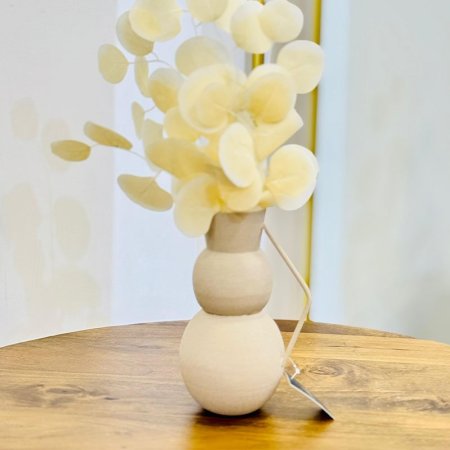 فازة تنك 22سم 3طابات 88004SS عنق طويل بيد مستطيل BEIGE هندي %ه9