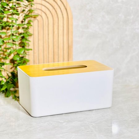 بكيت محارم بلاستك ابيض مستطيل 20سم غطا خشب  K116/30 =ض10م